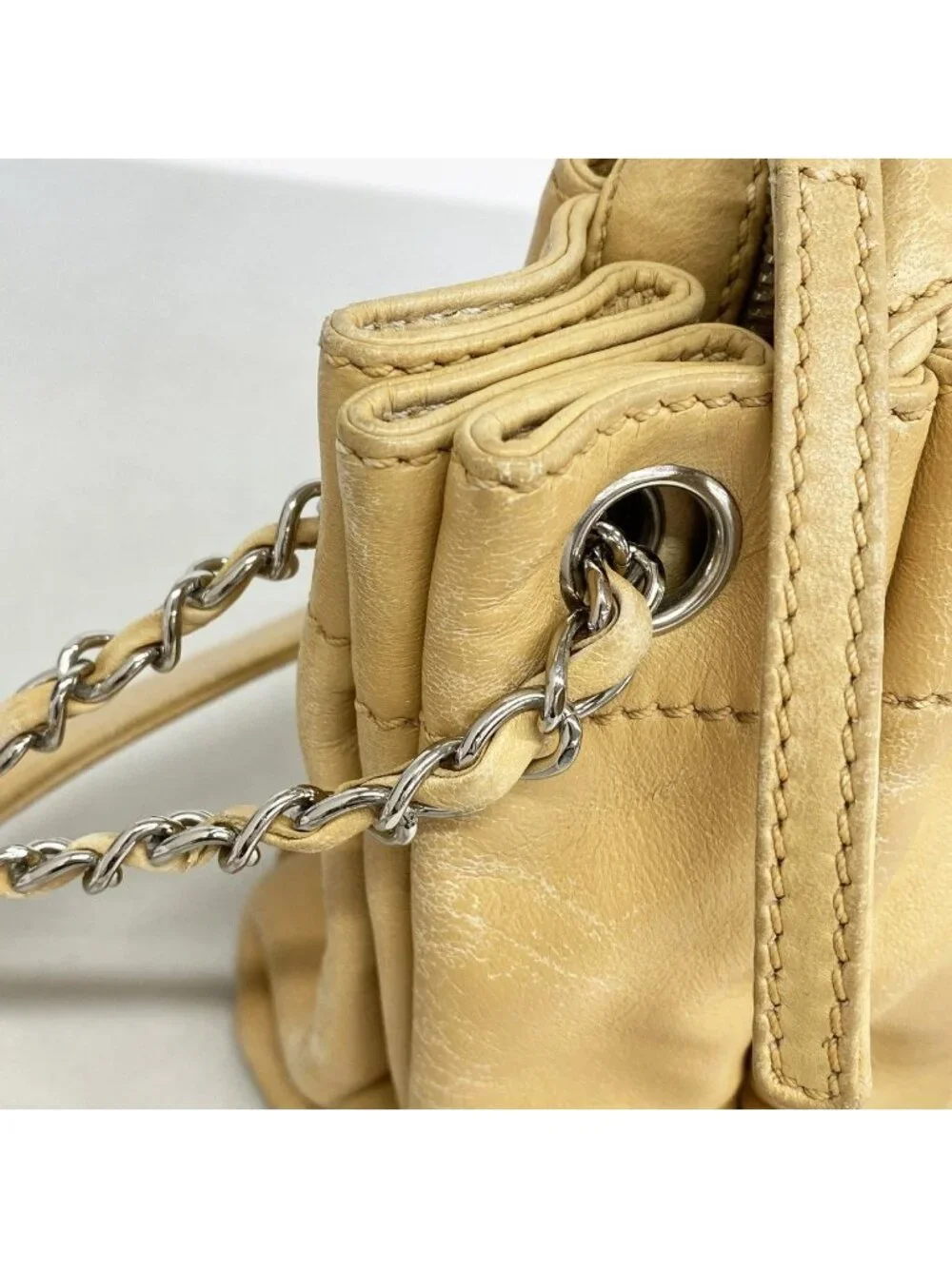 Chanel Shoulder Bag Lambskin Beige Silver - Picture 7 of 10